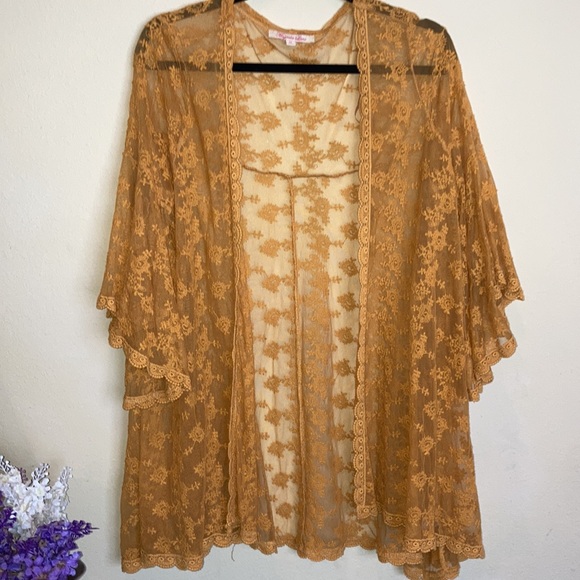 Jackets & Blazers - Magnolia Lane Cottagecore Lace Duster Bell Sleeves Mustard Sunflower
